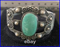 Old Pawn Vintage Navajo Natural Turquoise CABOCHON Sterling Silver Bracelet