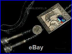 Old Pawn Vintage Sterling Alvin Begay Kachina Turquoise Lapis Inlay Bolo Tie
