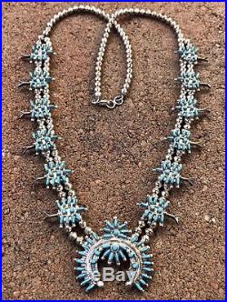 Old Pawn ZUNI Sterling Silver Turquoise Needlepoint SQUASH BLOSSOM Necklace 26