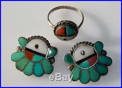 Old Pawn Zuni Navajo Sterling Silver Coral Turquoise MOP Alpaca Jewelry Lot 35g