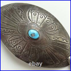 Old Signed ABJ Navajo Sterling Silver + Turquoise Native American Hair Barrette
