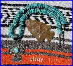 Old Southwest Native American Turquoise Necklace Sterling Silver 19 Inches