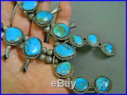 Old Southwestern Indian Navajo Turquoise Sterling Silver Squash Blossom Necklace
