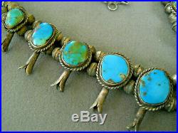 Old Southwestern Indian Navajo Turquoise Sterling Silver Squash Blossom Necklace