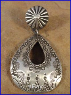 Old Style Navajo Sterling Silver Stamped Hoop Earring