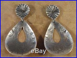 Old Style Navajo Sterling Silver Stamped Hoop Earring