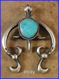 Old Style Navajo Sterling Silver & Turquoise Naja Pendant by Martha Cayatineto