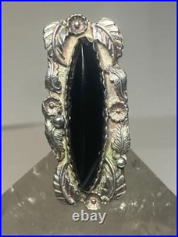 Onyx ring long Navajo sterling silver women girls