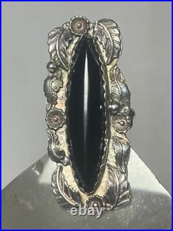 Onyx ring long Navajo sterling silver women girls