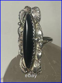 Onyx ring long Navajo sterling silver women girls