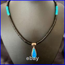 Opal Pendant Onyx Heishi & Turquoise Navajo Sterling Silver Necklace 4329 Opal Pendant Onyx Heishi & Turquoise Navajo Sterling Silver Necklace 4329