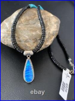 Opal Pendant Onyx Heishi & Turquoise Navajo Sterling Silver Necklace 4329