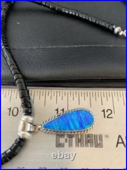 Opal Pendant Onyx Heishi & Turquoise Navajo Sterling Silver Necklace 4329