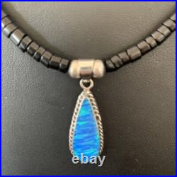 Opal Pendant Onyx Heishi & Turquoise Navajo Sterling Silver Necklace 4329
