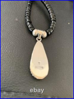 Opal Pendant Onyx Heishi & Turquoise Navajo Sterling Silver Necklace 4329
