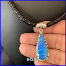 Opal Pendant Onyx Heishi & Turquoise Navajo Sterling Silver Necklace 4329