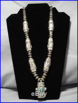 Opulent Vintage Navajo Sterling Silver Turquoise Drum Necklace Old