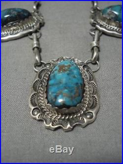 Opulent Vintage Navajo Turquoise Sterling Silver Necklace Old