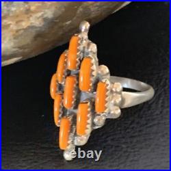 Orange Spiny Oyster Cluster Navajo Sterling Silver Ring Size 7.5 11926 Orange Spiny Oyster Cluster Navajo Sterling Silver Ring Size 7.5 11926