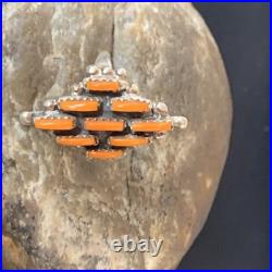 Orange Spiny Oyster Cluster Navajo Sterling Silver Ring Size 7.5 11926 Orange Spiny Oyster Cluster Navajo Sterling Silver Ring Size 7.5 11926