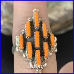 Orange Spiny Oyster Cluster Navajo Sterling Silver Ring Size 7.5 11926 Orange Spiny Oyster Cluster Navajo Sterling Silver Ring Size 7.5 11926