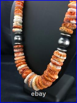 Orange Spiny Oyster Navajo Sterling Silver Necklace 02623