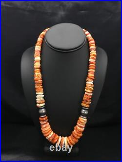 Orange Spiny Oyster Navajo Sterling Silver Necklace 02623