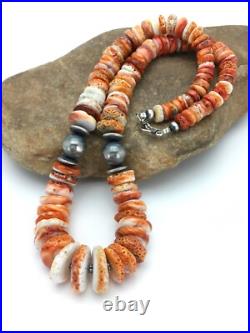 Orange Spiny Oyster Navajo Sterling Silver Necklace 02623