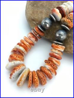 Orange Spiny Oyster Navajo Sterling Silver Necklace 02623