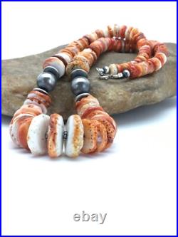 Orange Spiny Oyster Navajo Sterling Silver Necklace 02623