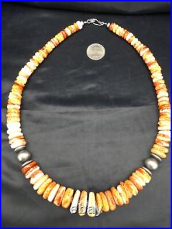 Orange Spiny Oyster Navajo Sterling Silver Necklace 02623