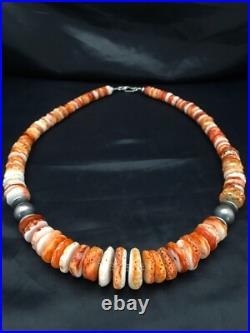 Orange Spiny Oyster Navajo Sterling Silver Necklace 02623