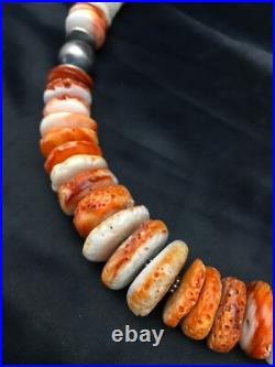 Orange Spiny Oyster Navajo Sterling Silver Necklace 02623