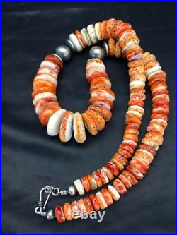 Orange Spiny Oyster Navajo Sterling Silver Necklace 02623