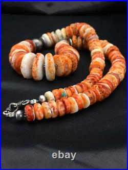 Orange Spiny Oyster Navajo Sterling Silver Necklace 02623