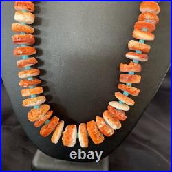 Orange Spiny Oyster & Turquoise Navajo Sterling Silver Necklace 1504