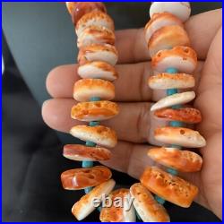 Orange Spiny Oyster & Turquoise Navajo Sterling Silver Necklace 1504