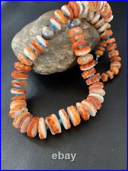 Orange Spiny Oyster & Turquoise Navajo Sterling Silver Necklace 1504