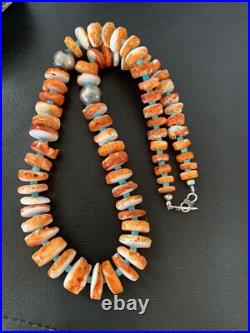 Orange Spiny Oyster & Turquoise Navajo Sterling Silver Necklace 1504