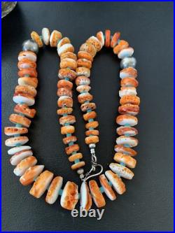 Orange Spiny Oyster & Turquoise Navajo Sterling Silver Necklace 1504