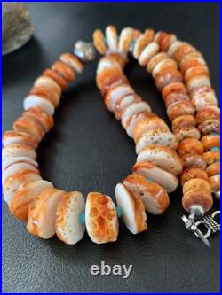 Orange Spiny Oyster & Turquoise Navajo Sterling Silver Necklace 1504