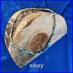Original NATIVE VINTAGE NAVAJO TURQUOISE STERLING SILVER Beads NECKLACE 21 INCH