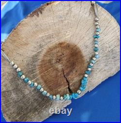 Original NATIVE VINTAGE NAVAJO TURQUOISE STERLING SILVER Beads NECKLACE 21 INCH