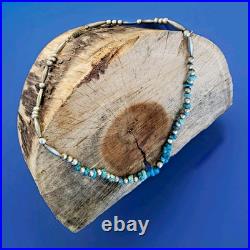 Original NATIVE VINTAGE NAVAJO TURQUOISE STERLING SILVER Beads NECKLACE 21 INCH