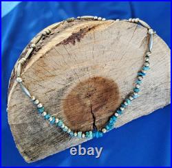 Original NATIVE VINTAGE NAVAJO TURQUOISE STERLING SILVER Beads NECKLACE 21 INCH