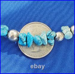 Original NATIVE VINTAGE NAVAJO TURQUOISE STERLING SILVER Beads NECKLACE 21 INCH