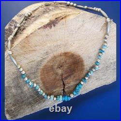 Original NATIVE VINTAGE NAVAJO TURQUOISE STERLING SILVER Beads NECKLACE 21 INCH