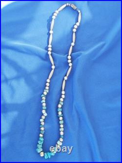 Original NATIVE VINTAGE NAVAJO TURQUOISE STERLING SILVER Beads NECKLACE 21 INCH