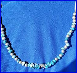 Original NATIVE VINTAGE NAVAJO TURQUOISE STERLING SILVER Beads NECKLACE 21 INCH Original NATIVE VINTAGE NAVAJO TURQUOISE STERLING SILVER Beads NECKLACE 21 INCH