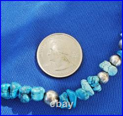Original NATIVE VINTAGE NAVAJO TURQUOISE STERLING SILVER Beads NECKLACE 21 INCH
